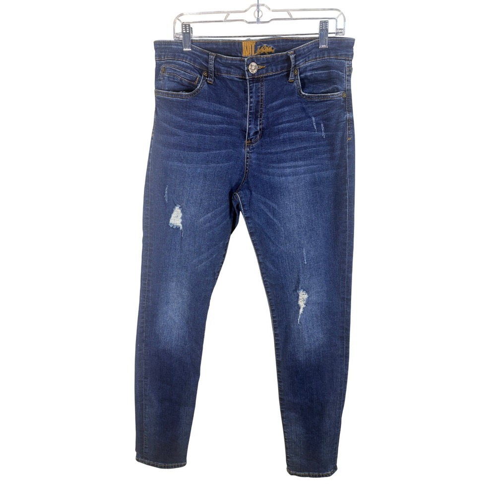 Kut from the Kloth Skinny Jeans Womens 12 Dark Blue Excellent Distressed Denim